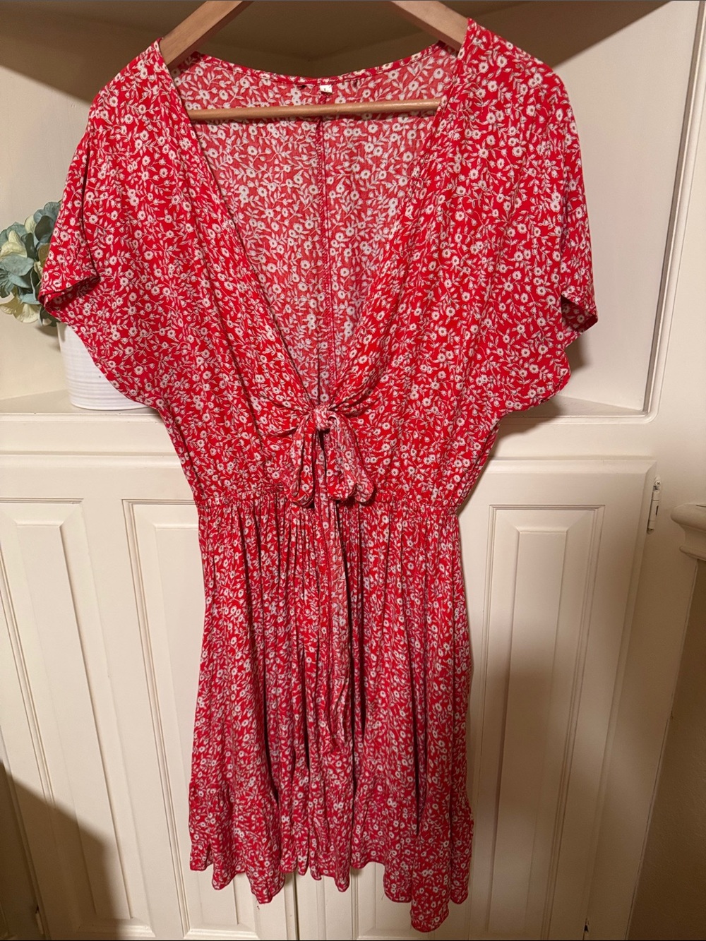 Red Floral Tie-Front Summer Dress